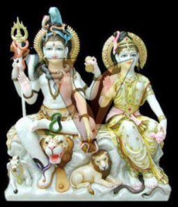 Multicolor Painted Marble Shiv Parivar Statue For Temple, Interior Decor