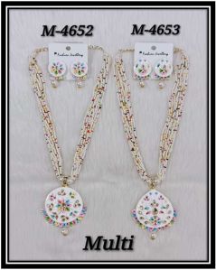 Polished Beaded Long Necklace Set Party Wear, Gender : Female