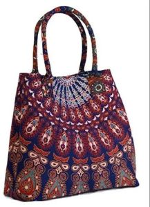 Ladies Cotton Printed Hand Bag, Closure Type : Zipper