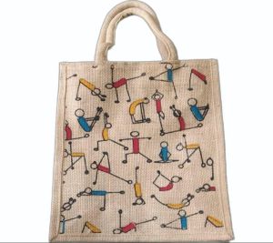 Printed Jute Carry Bag, Color : Brown ( Base Color)