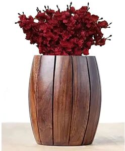 Polished Wooden Flower Vase, Color : Brown For Decoration