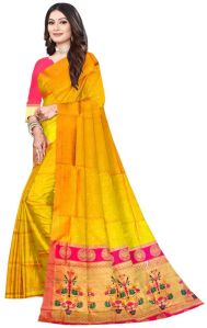 Yellow Chandrakor Silk Saree