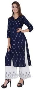 Ladies Rayon Printed Kurti Palazzo Set M Casual Wear