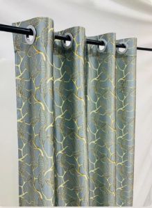 Pastel Grey Leaves Print Curtain