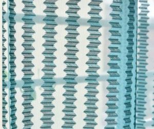 Striped Aqua Blue Net Tissue Sheer Curtain