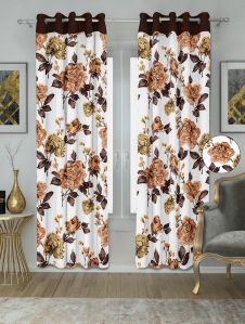 Swiss Magnolia Coffee Printed Curtain