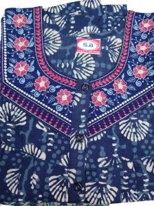 Indigo Blue Embroidered Cotton Nighty