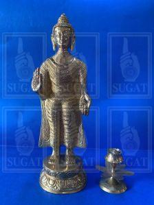 Plain Brass Standing Buddha Statue For Worship