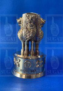 Plain Polished Brass Satyamev Jayate Statue For Office