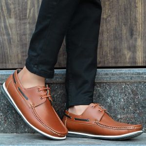 PU Leather Men Boat Shoe, Color : Light Brown