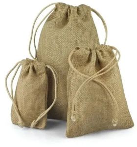 Plain Jute Drawstring Bag, Color : Brown Customized