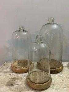 Decorative Bell Jar Dome With Wooden Base