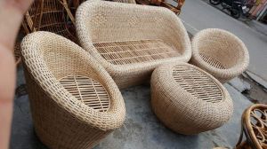 Cane Sofa Set With Center Table For Garden