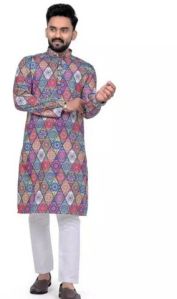 Multicolor Printed Mens Kurta Pajama Xl, Xxl