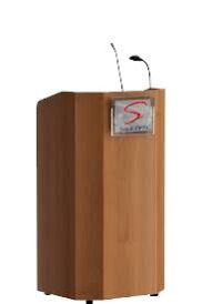 Teak plywood Wooden Podium with natural polish finish, Two shelf and one lockable drawer (SP-534)