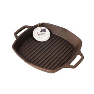 aarogyam cast iron square double handle grill skillet pan