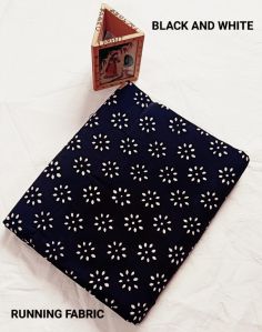 Hand block printed cotton running fabric black &amp;amp; white
