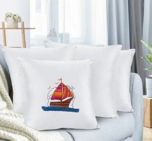 Hand Embroidered White Cushion Cover, Feature : Shrink Resistant, Soft