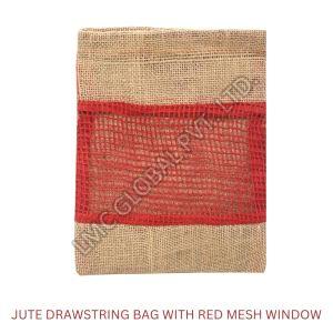 LMC Jute Bag with Drawstring Red Jute Net Window