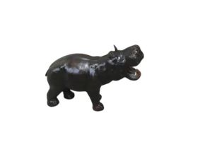 Handmade Leather Hippo Showpiece