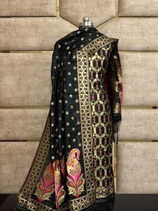 Ladies Black Handloom Pure Banarasi Suit