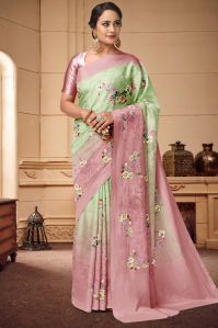 Pure Linen Floral Printed Saree