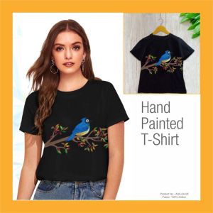 Ahilaa Cotton Bird Hand Painted T-shirt, Feature : Impeccable Finish, Soft Texture, Skin Friendly