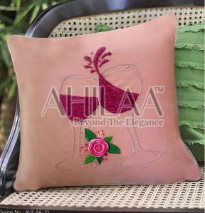 Hand Embroidered Pink Cushion Cover