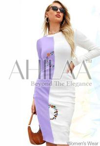 White & Purple Embroidered Womens Bodycon Dress