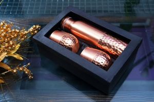Copper Water Bottle With Glass Set