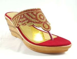 Ladies Red Golden Bridal Sandal