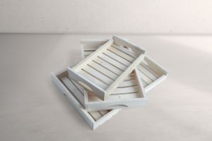 3 Pieces White Wood Serving Tray Set