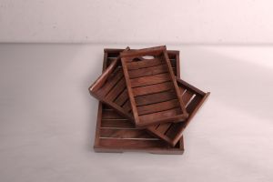3 Pieces Wooden Serving Tray Set