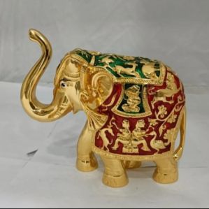 Fiber Gajalaxmi Golden Mina Elephant for Interior Decor
