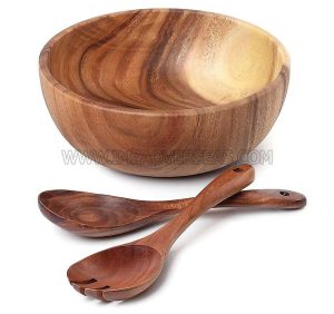 Wooden Serving Bowl & Spoons