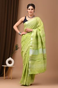 Linen cotton saree bagru hand block printed