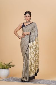 Modal silk saree bagru handblock printed