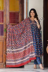 Hand Block Printed Naira Cut Kurta Pant Set With Dupatta