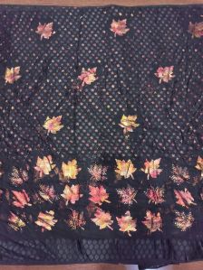 Dark Leaf Print Brasso Dress Material - Elegant & Mystical Fabric