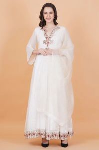 Cream Full Length Kalidar Dress