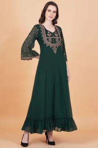 Dark Green Zardosi Hand Work Full Length Dress