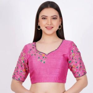 Pink Raw Silk Embroidered Blouse