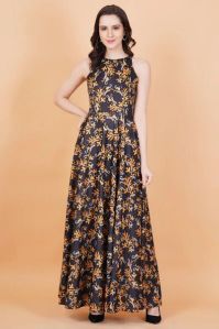 Printed Sleeveless Full Length Gown