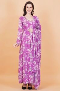 Purple Floral Printed Georgette Dress