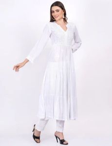 White Modal Three Layer Chikankari Dress