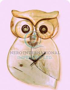 Bengal Art Wooden Owl Shape Clock