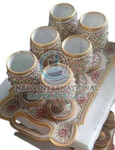 Designer Marble  Glasses with Tray Set