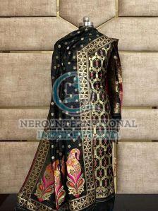 Ladies Black Handloom Pure Banarasi Suit