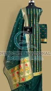 Ladies Rama Green Handloom Pure Banarasi Suit