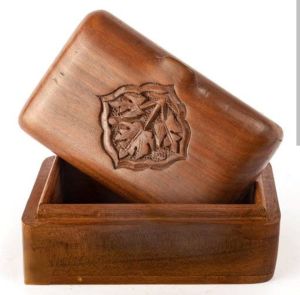Brown Carved Wooden Box